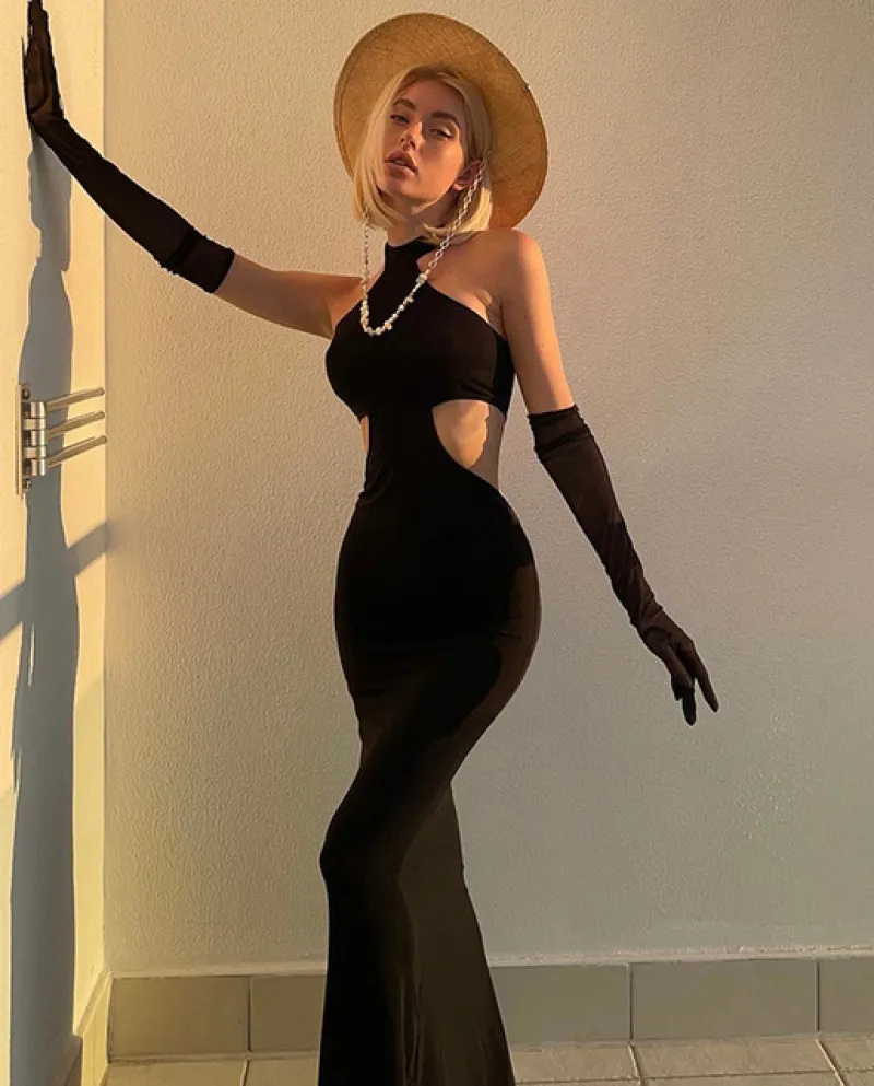 2022 New Women's Summer Dress Club Mallet Party Dress, American Style Thin Sideless Collar Dress