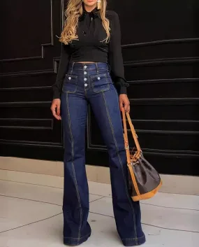 New 2024 Spring Slim Fit Women's Buttoned Jeans, Slim Temperament, Flared Pants