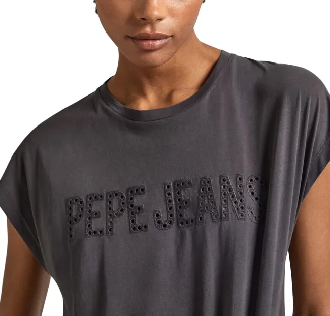 Pepe Jeans Men's Short Sleeve T-Shirt with Lilith Embroidered Logo PL505837 985 Gray