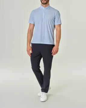 Polo micro fantasia bianca e azzurra in tessuto tecnico hyper comfort