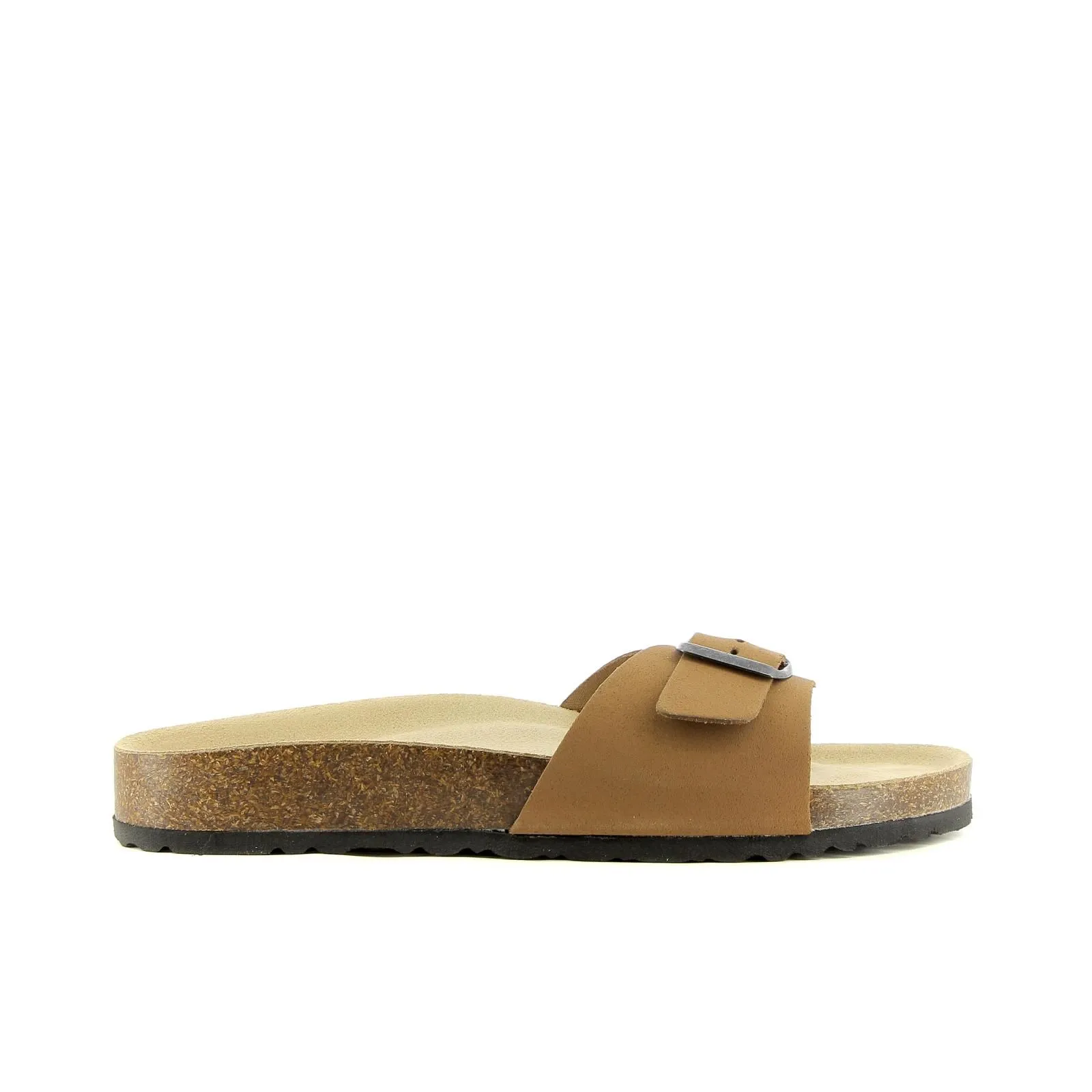 Beige Leather Cork Effect Buckled Sandals